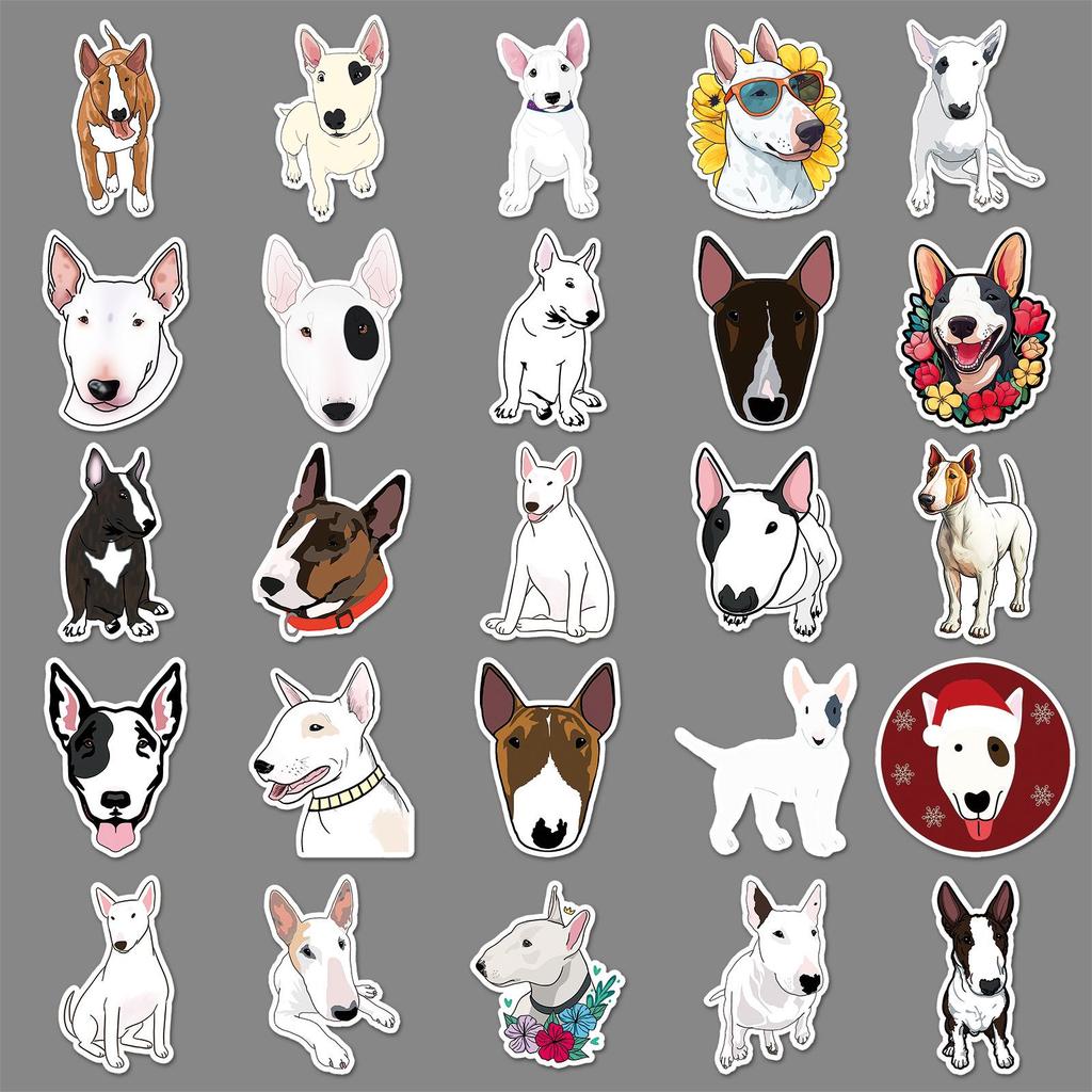 50 Bull Terrier Stickers - Cute, Waterproof Cartoon Dogs for Bottles & Journals