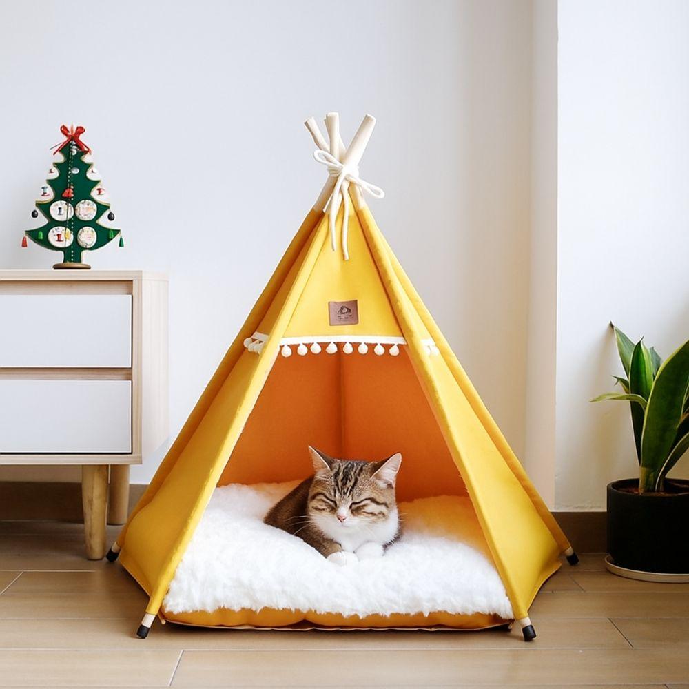 Tvättbar Katttipi Tält med Tjock Kudde Husdjurstält Hundkoja Bärbart Hundtält Säng Inomhusbruk