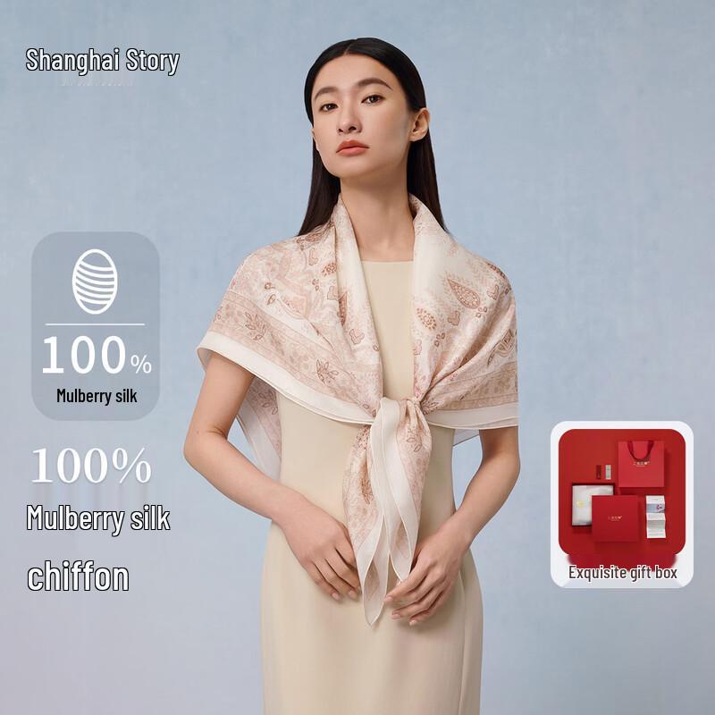 Shanghai Story Women s 100% Mulberry Silk Chiffon Square Scarf 105cm x 105cm
