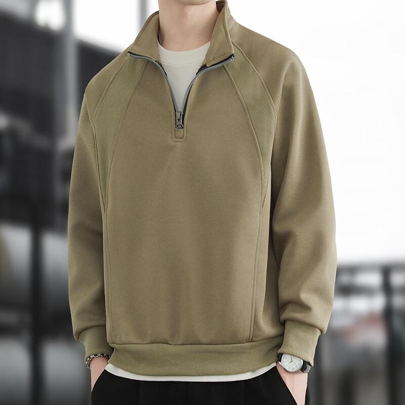 JEEP SPIRIT Men's American Style Half-Zip Stand Collar Pullover
