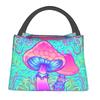 Mushroom Trippy Psychedelic Neon Pastel Goth Insulated Lunch Bags Leakproof Cooler Thermal Lunch Box Beach Camping Travel