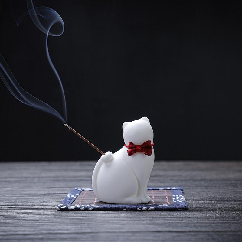 Cute Cat Ceramic Aroma Diffuser Incense Burner Holder Creative Desk Pen Holder Tea Pet Home Decor Office Gift for Living Room