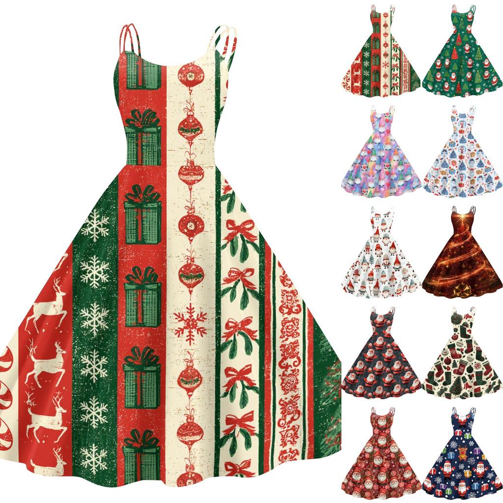 Women's Halloween Print Off-the-Shoulder Vintage Dress for Halloween Parties and Events