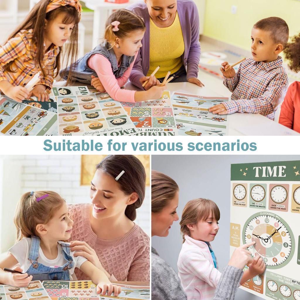 18Pcs Assorted Theme Education Poster Alphabet Number Color Shape Wall Art Prints Canvas Painting Wall Pictures Classroom Decor