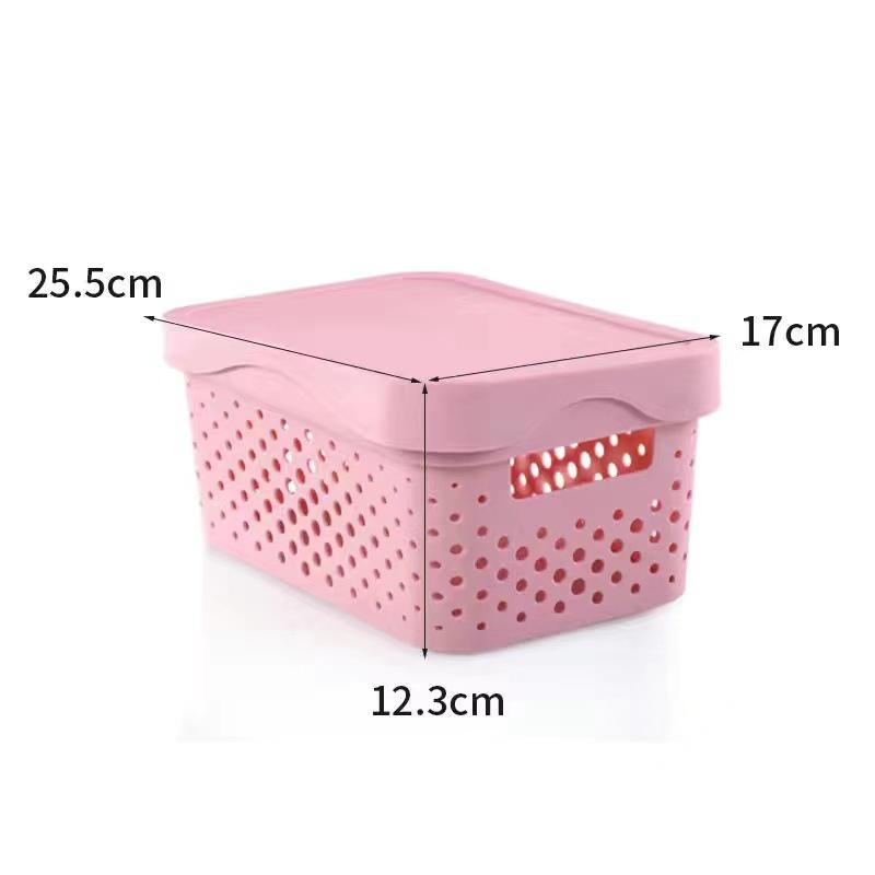 Hollow Plastic Storage Basket with Lid - Desktop Organizer & Wardrobe Bin