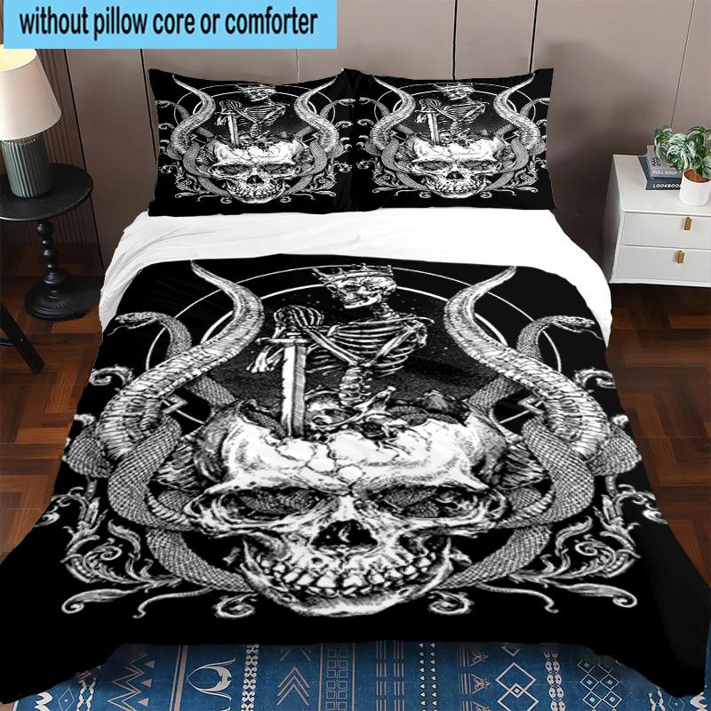 Skull And Serpent Design 3pcs Bedding,Including 1pc Duvet Cover And 2pcs Pillowcases Perfect for Christmas,Ideal for Bedroom, Dormitory