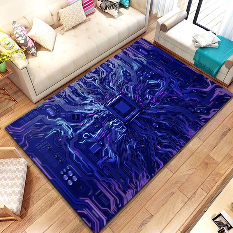 3D Chip Circuit Board Area Rug,Carpet Rug for Home Living Room Bedroom Sofa Play Room Doormat Decor, floor mats  coffee tables