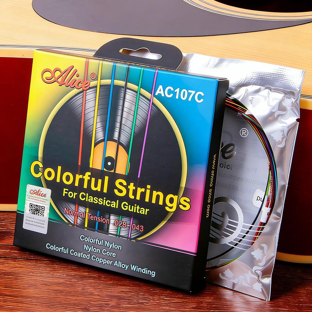Classical Guitar Strings - Colorful Nylon Treble & Colorful Coated Copper Bass, Standard Tension, 6pcs/Set