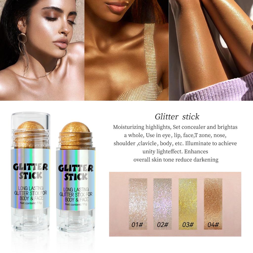 Glitter Roll On Highlighter and Bronzer Stick for Face and Body Sparkling Shimmer Makeup Powder Ideal for Festival Party Daily Use