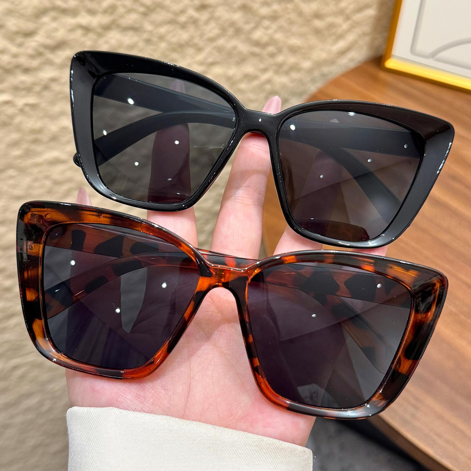 

2Pcs Women Fashion Cat Eye Sunglasses Men Retro Big Square Frame Sun Glasses Uv400 Protection Goggles Eyewear Shadow Eyeglasses