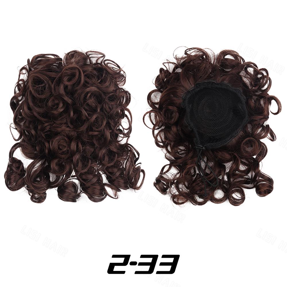 XINRAN Synthetic Messy Bun Short Curly Ponytail Extension Elastic Drawstring Loose Big Curly Clip In Hair Pieces For Women Daily Wear