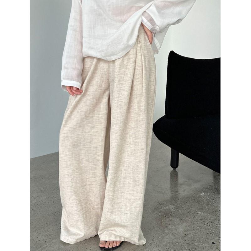 Johnature Simple Casual Straight-leg Pants Women Loose Comfortable Long Solid Color Full Length Wide-leg Pants For Summer