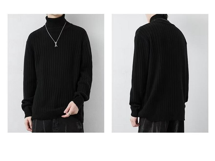 Men's Trendy Winter High Neck Sweater - Solid Color, Simple Style, Versatile Casual Design