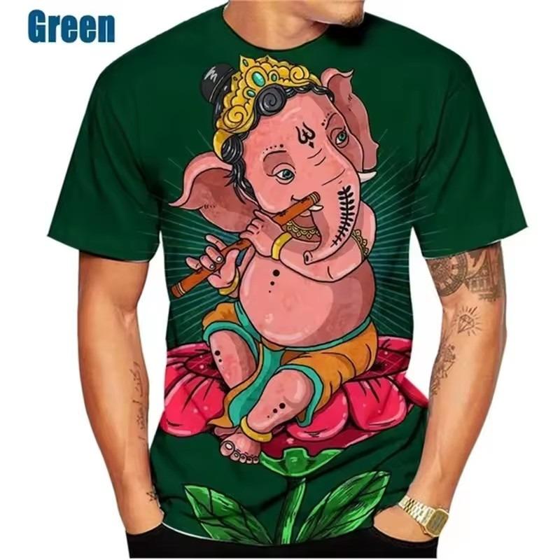 God Wisdom Ganesha T Shirts 3D Printing Hindu Ganesha Tshirt Men Apparel Short Sleeve Breathable Streetwear Tops