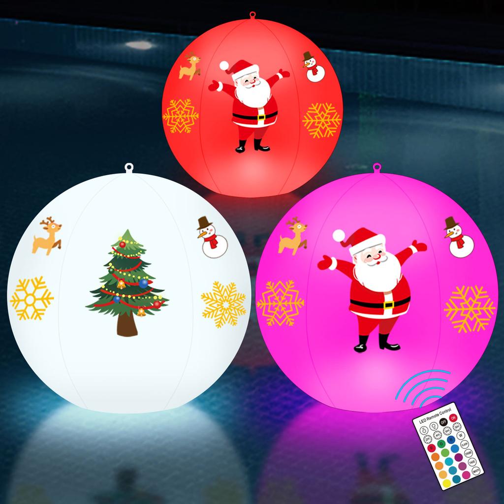 2PCS Solar Powered LEDs Floatings Pool Lights with 2PCS Santa Claus Design Sticker RGBW 16 Color