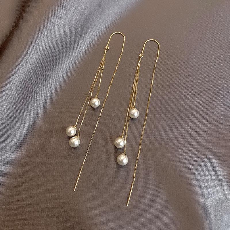 High End Long Tassel Pearl Earrings 2026 Design Gold Color Eardrop For Womens and Girls New Western Style Jewelry Accessories