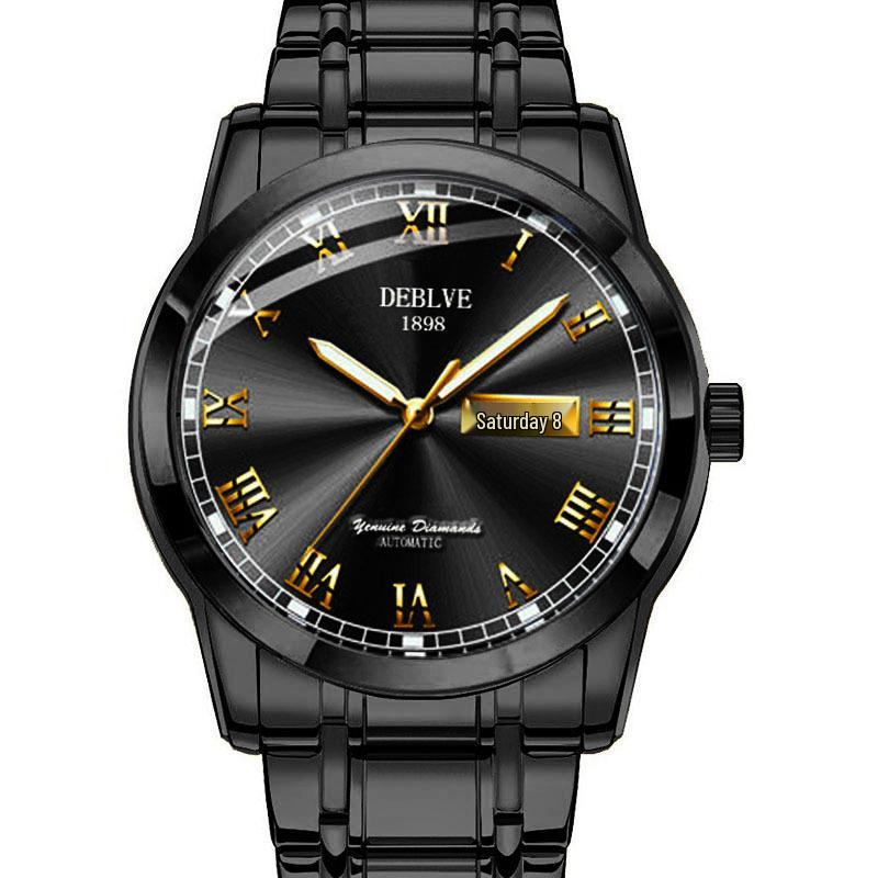 Stylish Men's Dual Calendar Quartz Watch with Luminous Waterproof Steel Band