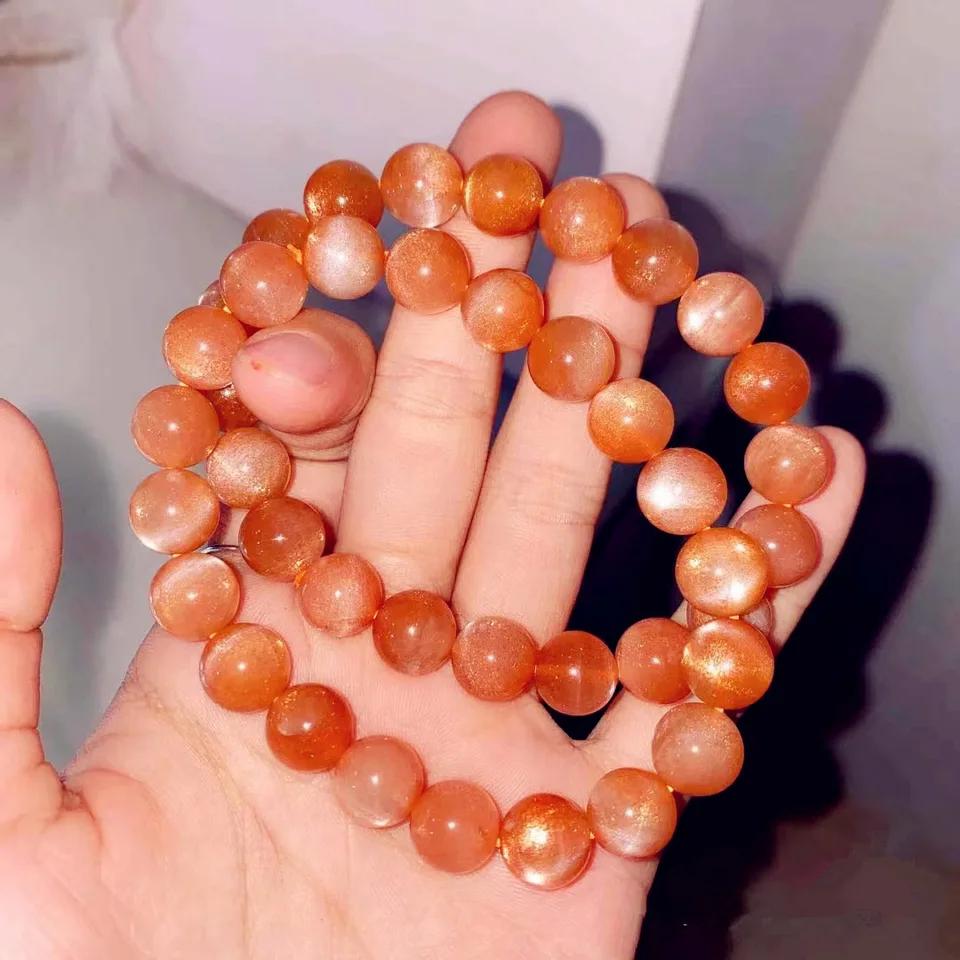 Natural Orange Sunstone Moonstone Cat Eye Bracelet Star Light Round Beads Bracelet Sunstone Women 10mm 11mm 12mm 13mm AAAAAA