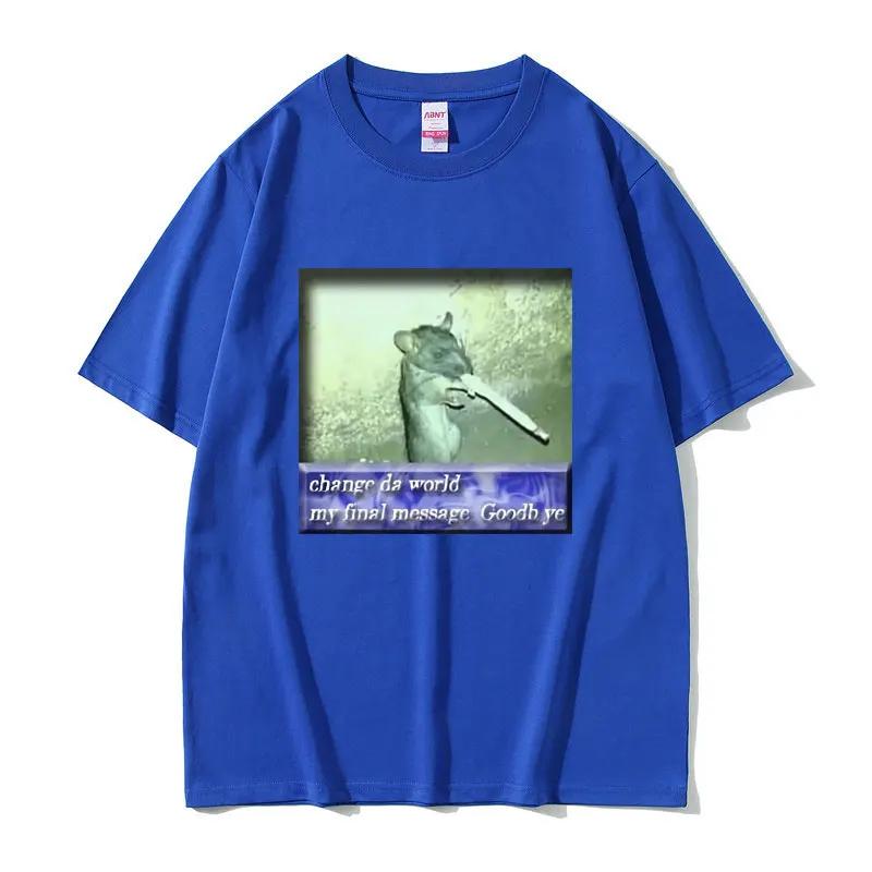 Streetwear Change Da World Rat Meme Print Cotton TShirt 2026 Summer Sport Casual Breathable Unisex Plus Size Tops Y2k