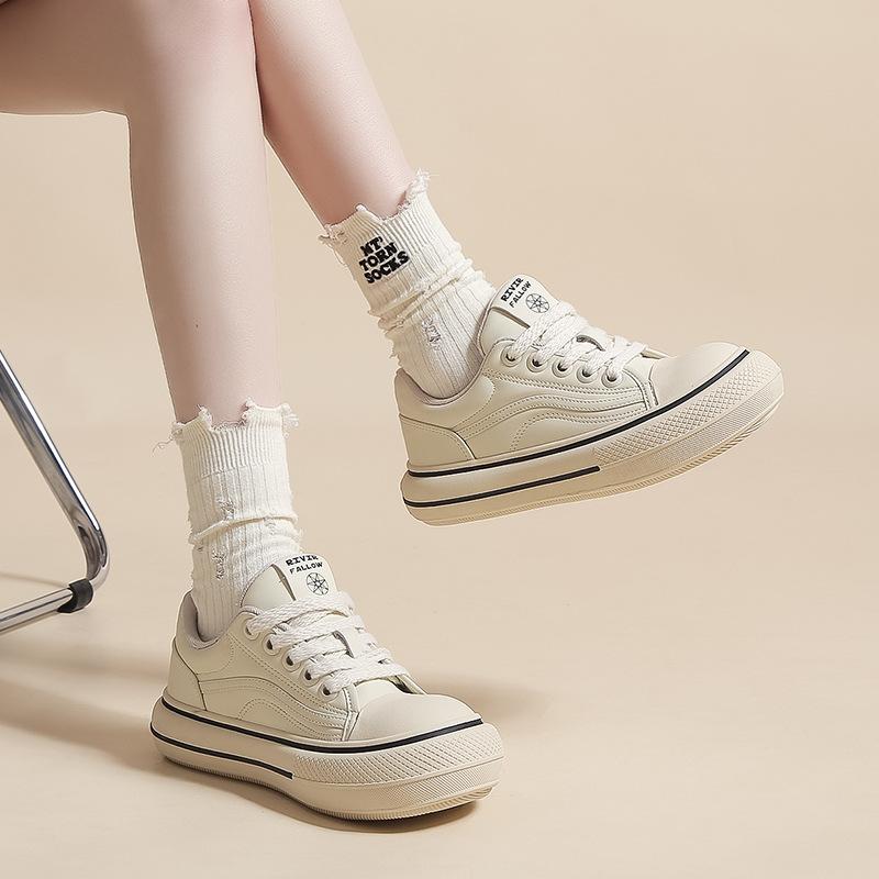 Kleine weiße Schuhe Damenschuhe Freizeitschuhe mit dicker Sohle Erhöhend Student Einzelne Schuhe Sportschuhe