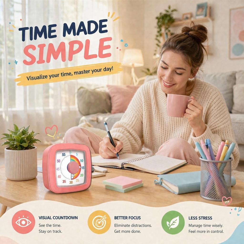 Timer Visivo Scolastico per Bambini con Luce Notturna Cronometro Digitale Timer Pomodoro per Cucina e Uso Domestico3