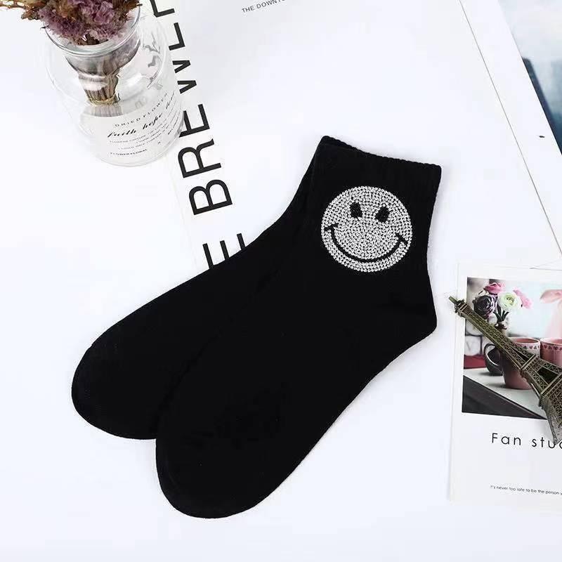 New Rhinestone Decorative Socks, Fashionable Diamond Sparkling Socks, Cute Cartoon Animal Pattern Comfortable Low Cut Socks