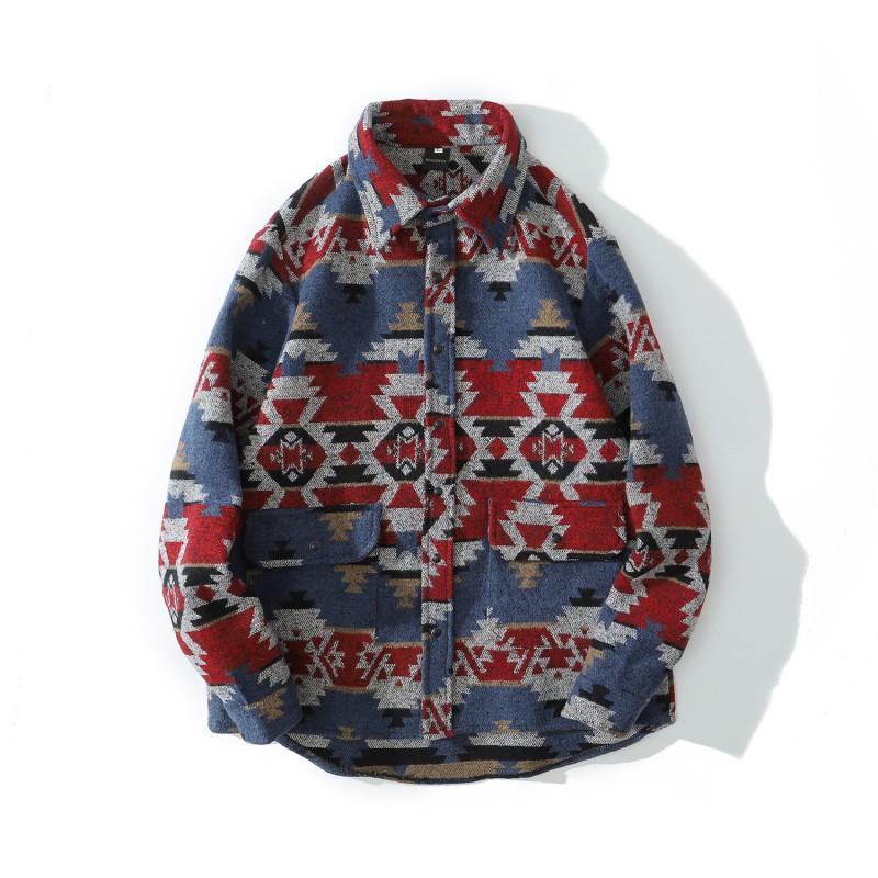 Winter Japanese Vintage Ethnic Style Thick Wool Blend Work Shirt Men Women Loose Fit Top Jacket