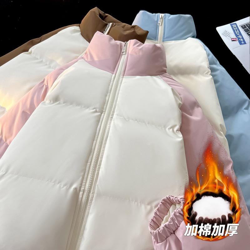 New cotton clothes men's stand-up collar trendy hooded trendy brand bag clothes color matching thickened thermal cotton clothes couple waterproof