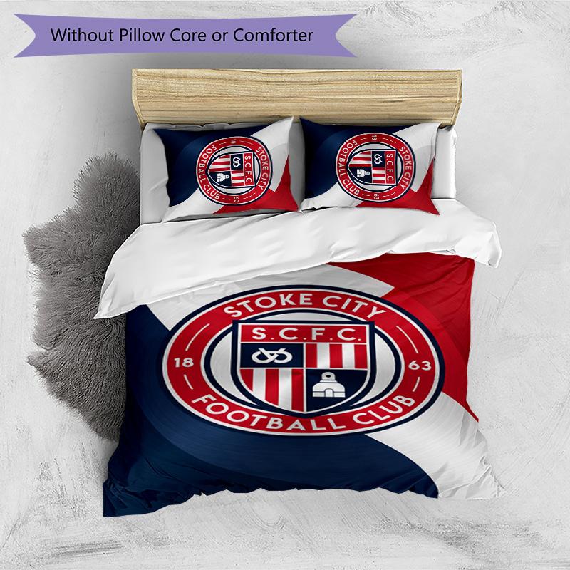Stoke City Football Printed 3 Pieces Bedding Set, Comfortable Skin Friendly Bedroom Duvet Cover Set