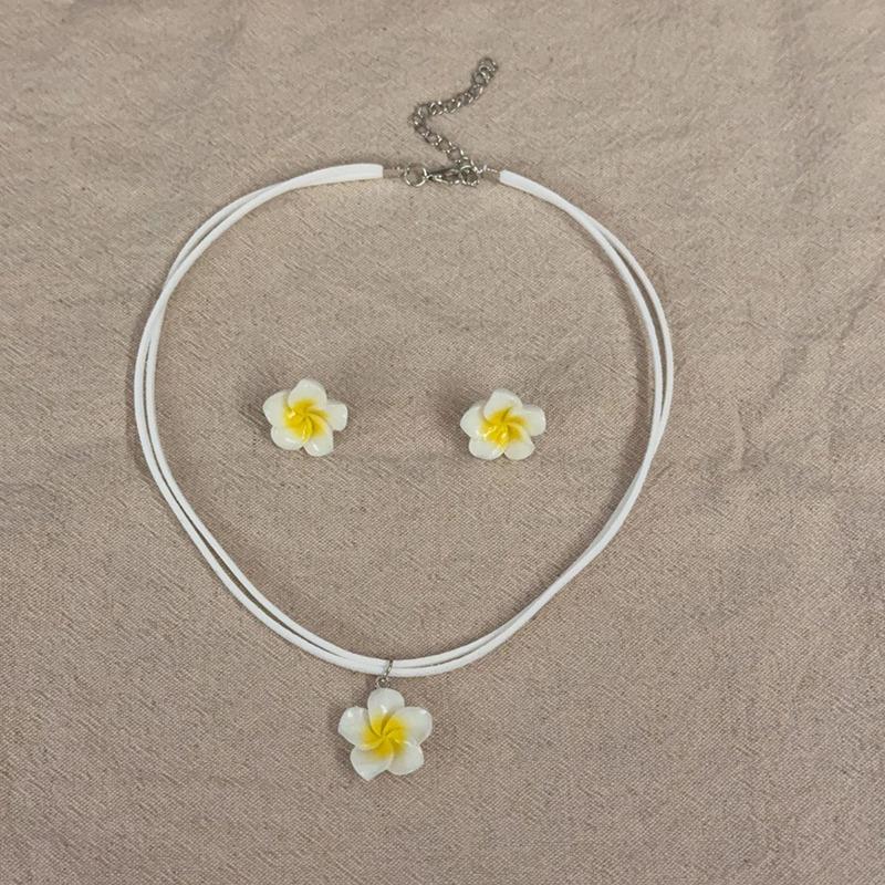 Elegant Big Flower Jewelry Set for Women White Pink Green Resin Flowers Pendant Necklace Earring Girls Beach Party Jewelry Gift