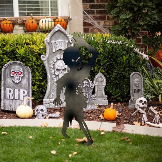 Zombie Garden Stake Metal Zombie Silhouette Yard Stake Weather Resistant Spooky Zombie Yard Sign for Outdoor Garden Lawn Decor