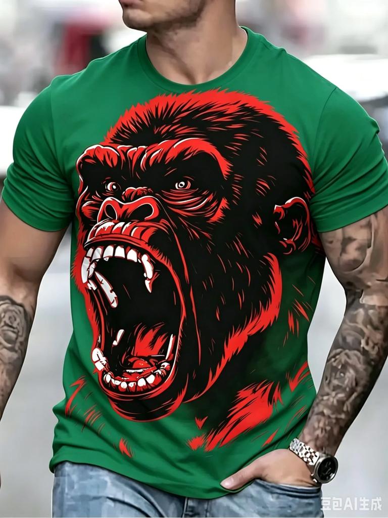 Fashion Gorilla Bold Graphic T Shirt 3D Wild Animal Print Men T-shirt Summer Casual Short Sleeve Tops Trend Cool Streetwear