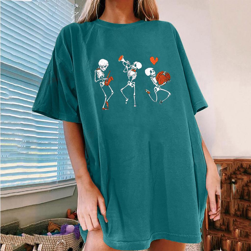 Women's Loose Blouse Round Neck Short Sleeve Halloween  Print T-shirt Top