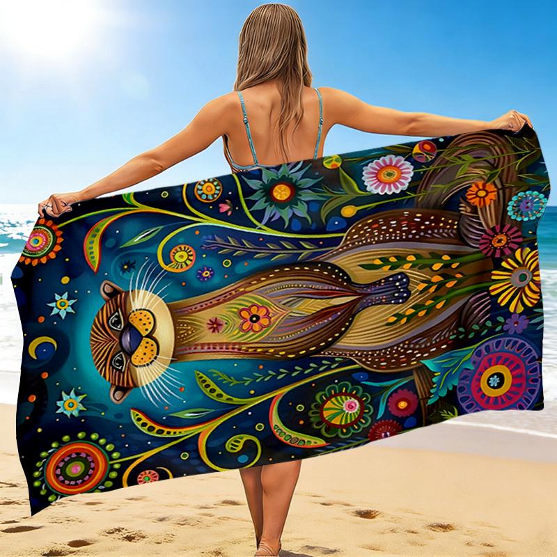 1Pc Otter Dreamy Garden Beach Towel, Quick Dry, Multi-Use for Beach Pool Gym Yoga Home Travel, Christmas, Halloween, Xmas Gift M92992