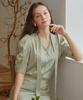Pojitibeubaibeu Stella Bow Collar Shirt Blouse With Voluminous Short Sleeve Detail(Sage Green)