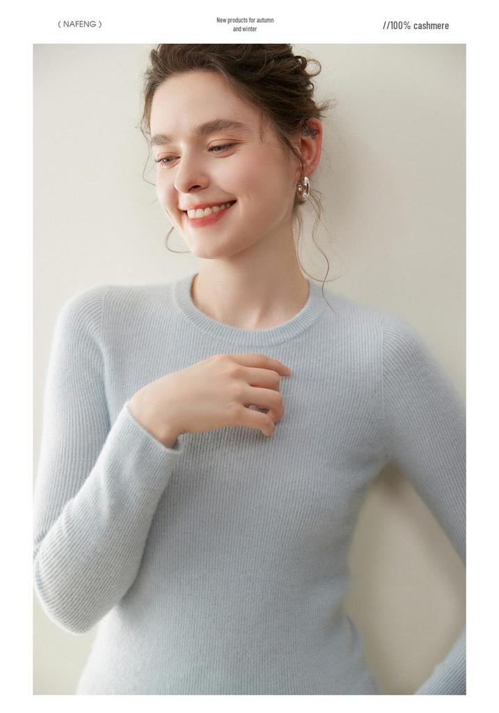 Pure Cashmere Women's Round Neck Sweater - 2026 Autumn/Winter, Versatile Slimming Style, Solid Color Warm Base Layer.