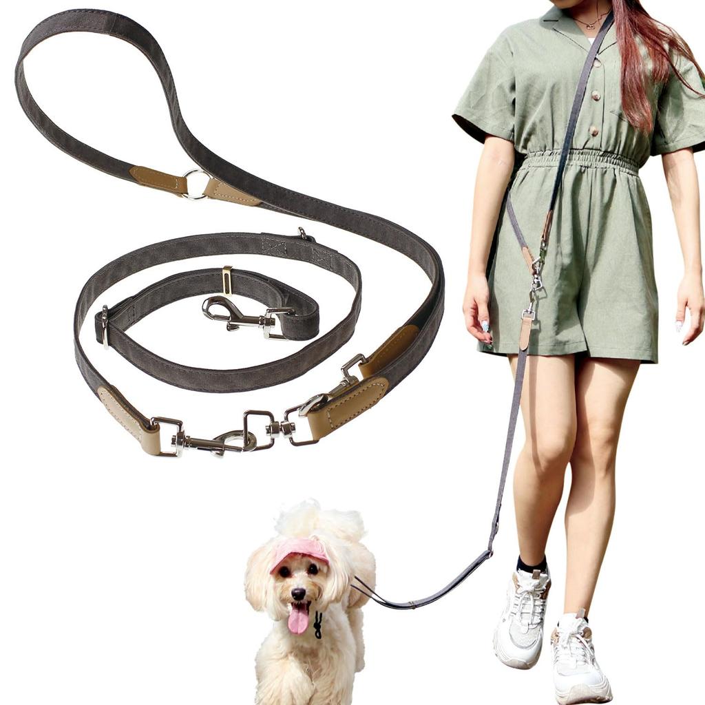 POOKIE Dog Leash, Shoulder, Waist, or Handheld, 3-Way, Hands-Free, Stylish, Cloth Canvas Fabric, Suitable for Multiple Pets (Set)