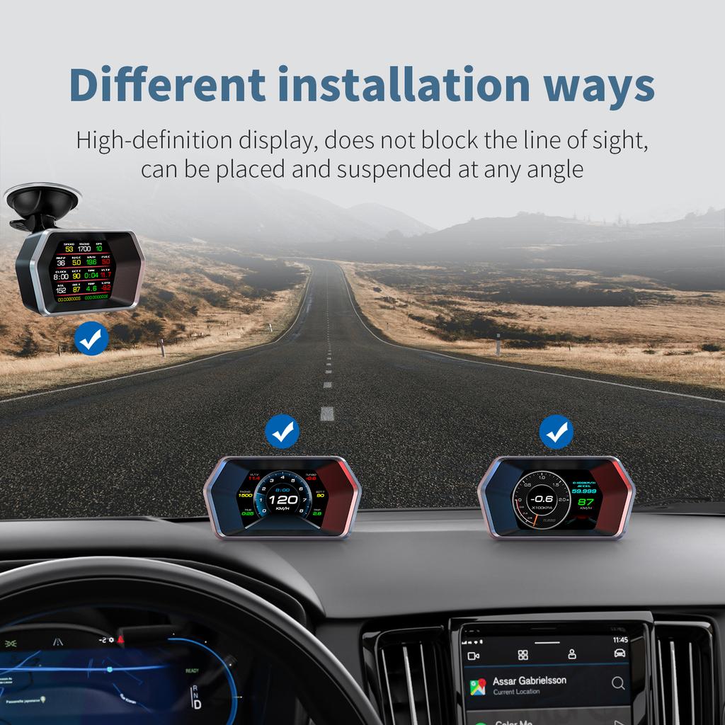 P17 OBD2 HUD Display Smart Auto Digital GPS Speedometer Security Alarm RPM Water Oil Temp Voltage Car Head Up Display OBD Gauge