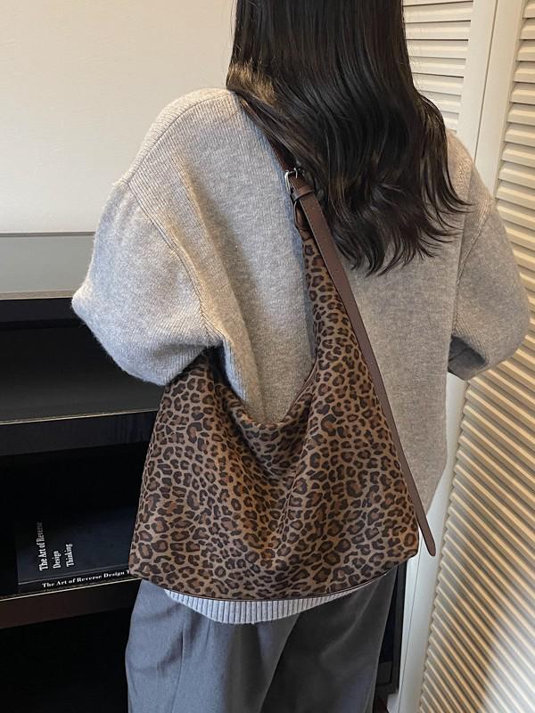 Retro Leopard Print Tote Bag - 2025 Autumn/Winter Collection, Large Capacity Shoulder Bag, Stylish Underarm Design for Women