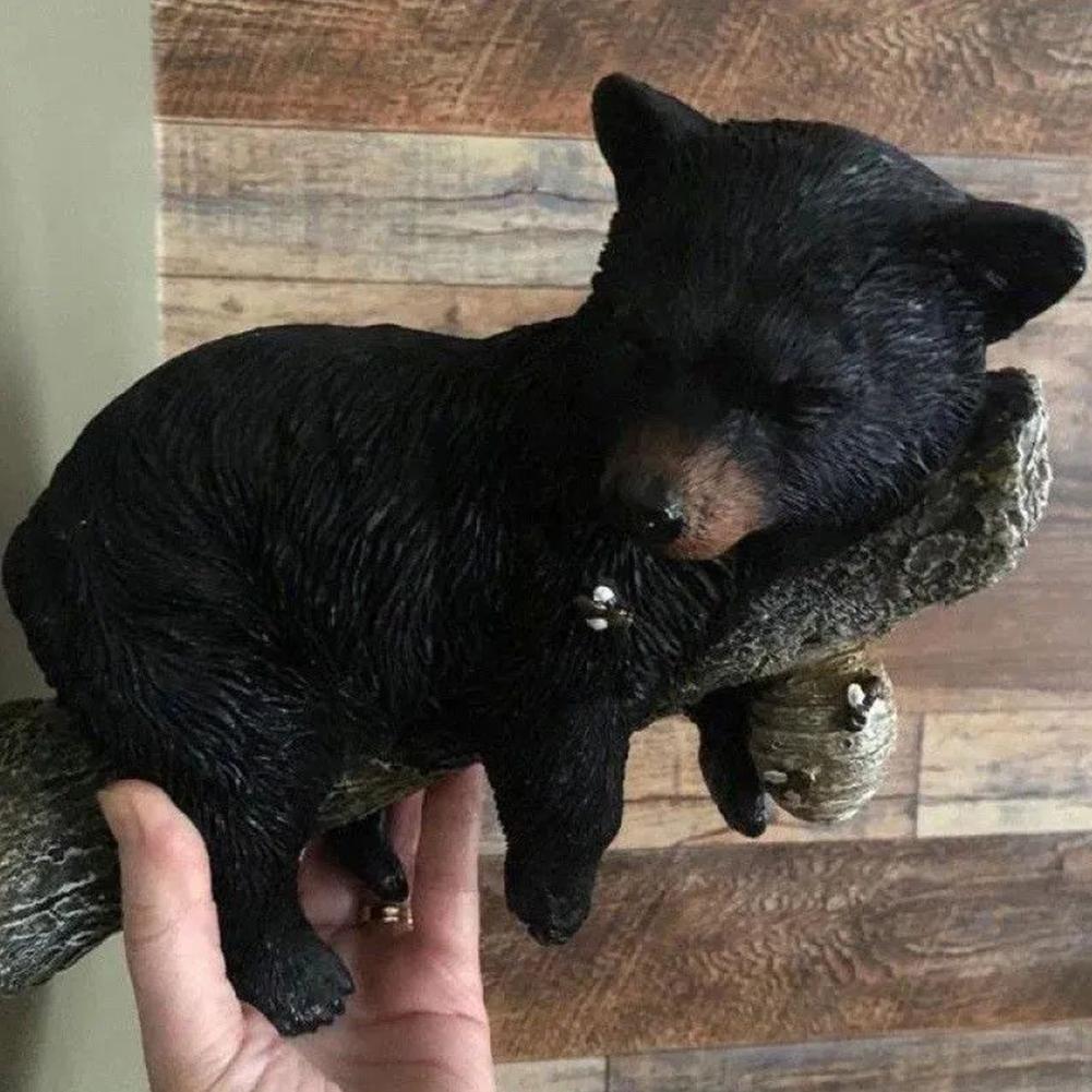 Black Bear Cub Statue Cub Napping & Hanging Out Faces Figurine Resin Funny Baby Bear Statue Black Bear Cub Tree-Mounted Ornament
