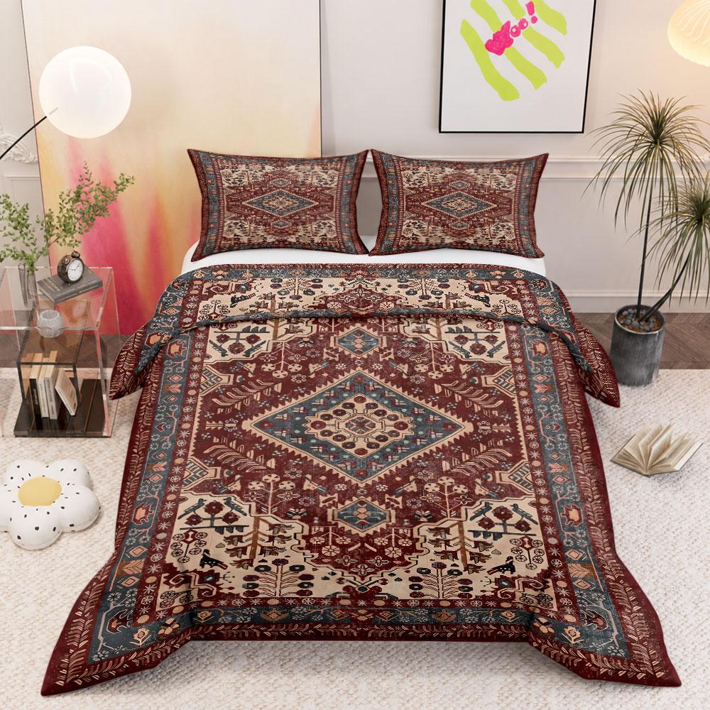 Vintage Persian Oriental Rug Pattern Red 3-Piece Bedding Set, Easy Care Duvet Cover Set, Complete Bedding Set with Pillowcases