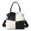 Canvas-Tasche für Damen mit Kontrastpanel und Reißverschluss für den täglichen Gebrauch