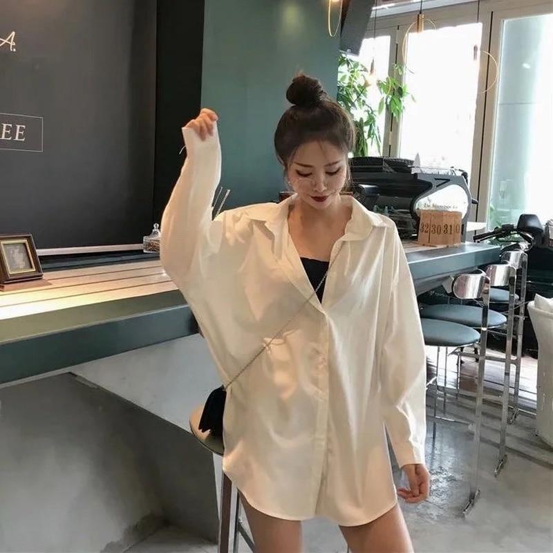 Black Shirts Women Oversized Vintage Chic Korean Fashion Long Sleeve Casual Blouse