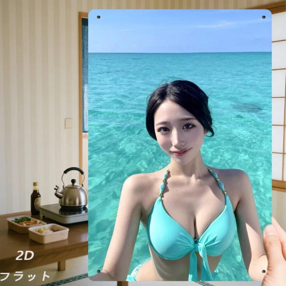 HD Metal Tin Sign Beautiful Bikini Girl Seaside Portrait Wall Art Decor For Home Bar Beach House Decoration