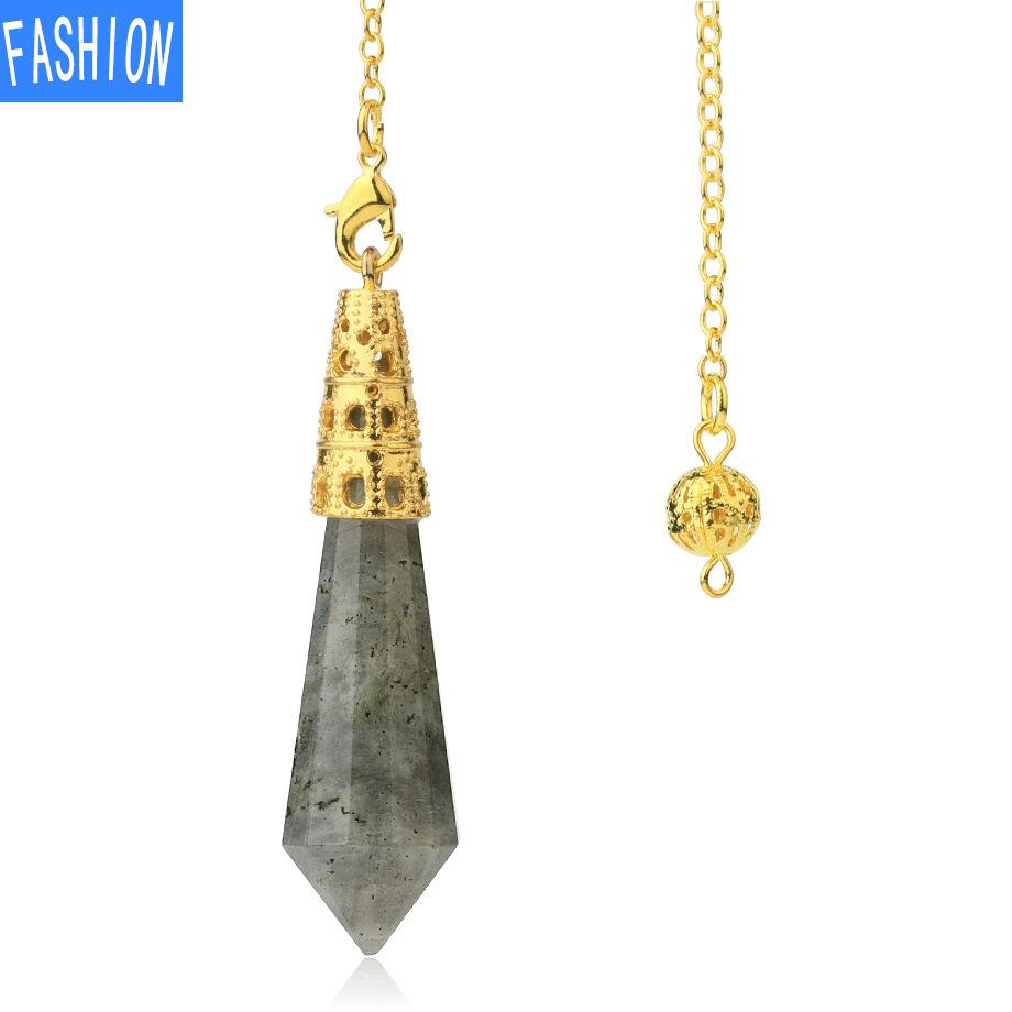 Vícebarevný přírodní krystalový kámen Lingdang přívěsek kužel pozlacený bronzem