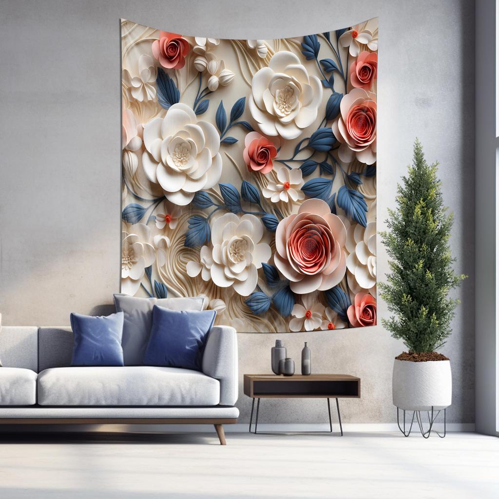 Elegant 3D Floral Tapestry Modern Wall Art Decor for Living Room Bedroom Enhance Home Aesthetics
