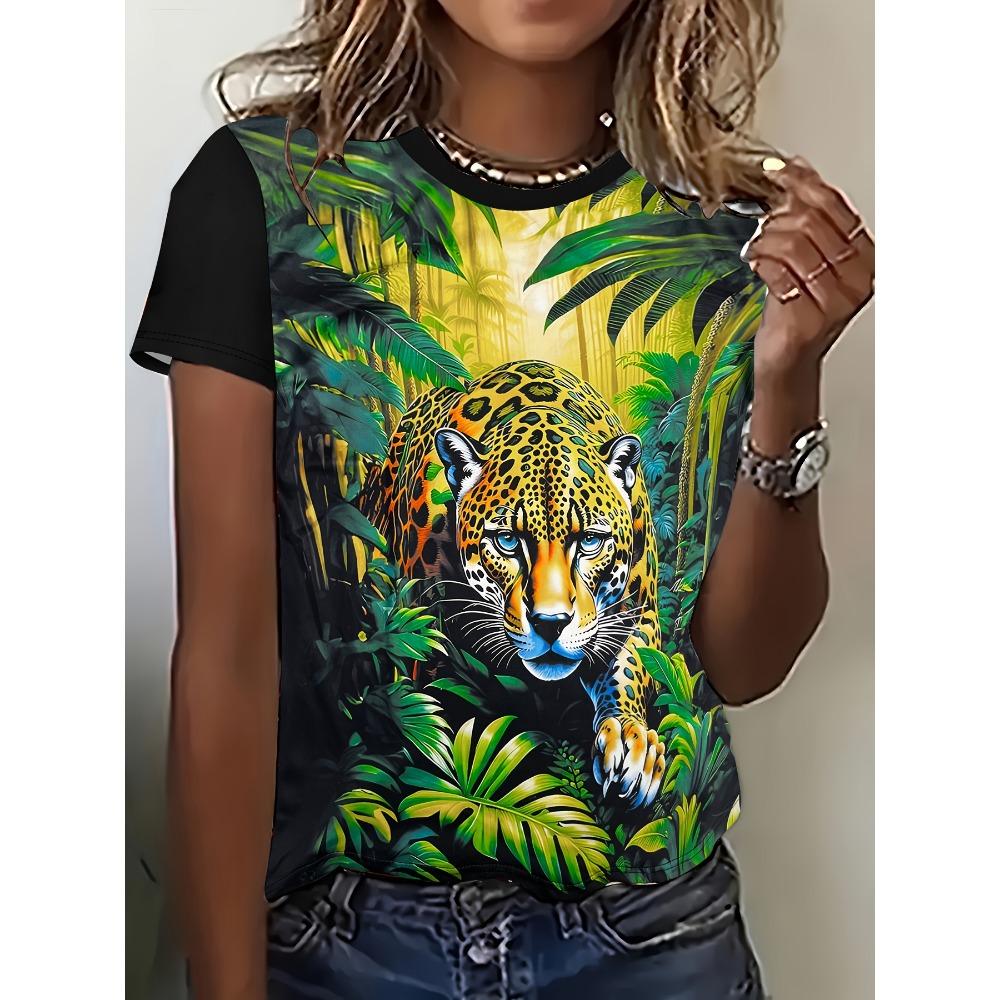 

New Summer Women s T Shirt Retro 3d Animal Printing Fashion Elegant Temperament Short Sleeve Women s Clothing 5XL
