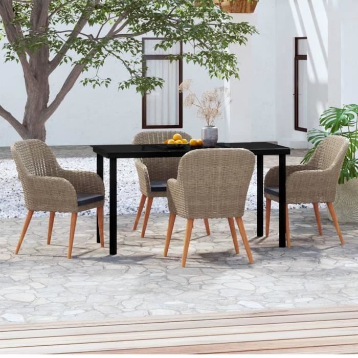 VidaXL Garden Dining Set with Cushions 5 Pcs Brown, 51.4 Kg