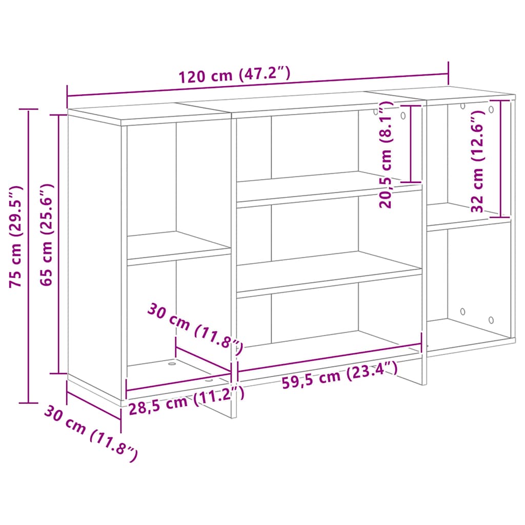 Sideboard Smoked Oak 120 X 30 X 75 Cm Wood Based Material