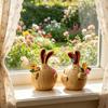 2 Pcs Easter Bunny Figurine Cute Round Garlic Bunny Statue Resin Rabbit Sculpture for Shelf Mantel Tabletop Spring Indoor Decoration